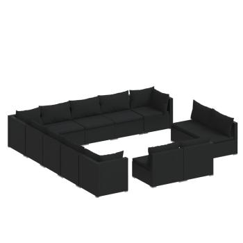 13-tlg. Garten-Lounge-Set mit Kissen Schwarz Poly Rattan