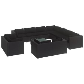 12-tlg. Garten-Lounge-Set mit Kissen Schwarz Poly Rattan