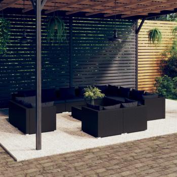 ARDEBO.de - 13-tlg. Garten-Lounge-Set mit Kissen Schwarz Poly Rattan