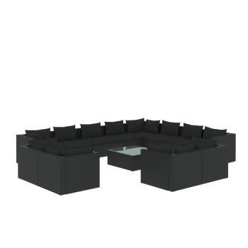 13-tlg. Garten-Lounge-Set mit Kissen Schwarz Poly Rattan