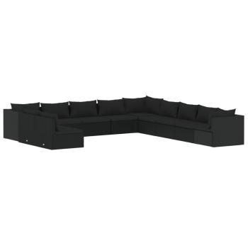 11-tlg. Garten-Lounge-Set mit Kissen Schwarz Poly Rattan