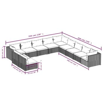 11-tlg. Garten-Lounge-Set mit Kissen Schwarz Poly Rattan