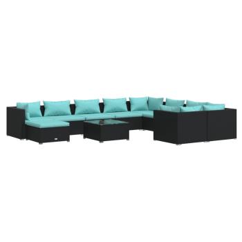 11-tlg. Garten-Lounge-Set mit Kissen Poly Rattan Schwarz