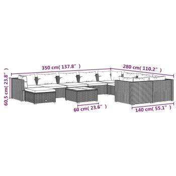 11-tlg. Garten-Lounge-Set mit Kissen Poly Rattan Schwarz