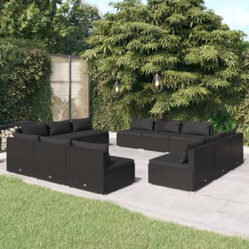 ARDEBO.de - 12-tlg. Garten-Lounge-Set mit Kissen Poly Rattan Schwarz