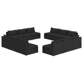 12-tlg. Garten-Lounge-Set mit Kissen Poly Rattan Schwarz