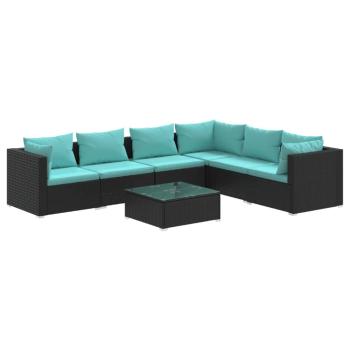 7-tlg. Garten-Lounge-Set mit Kissen Poly Rattan Schwarz