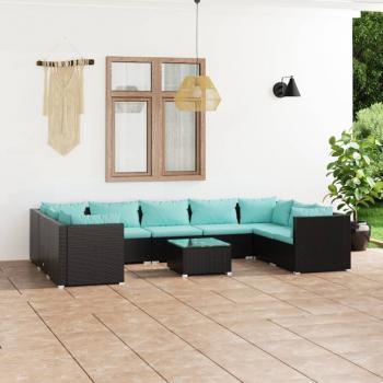ARDEBO.de - 10-tlg. Garten-Lounge-Set mit Kissen Poly Rattan Schwarz