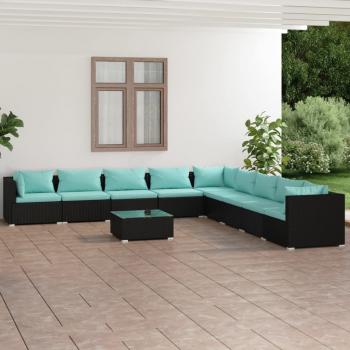 ARDEBO.de - 10-tlg. Garten-Lounge-Set mit Kissen Poly Rattan Schwarz