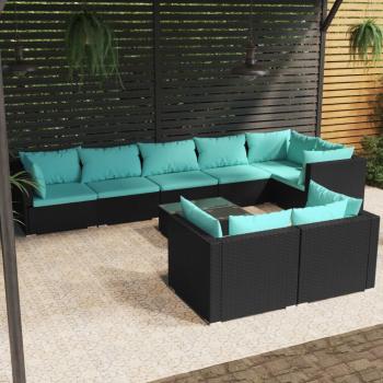 ARDEBO.de - 9-tlg. Garten-Lounge-Set mit Kissen Schwarz Poly Rattan