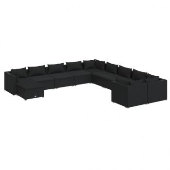 11-tlg. Garten-Lounge-Set mit Kissen Poly Rattan Schwarz
