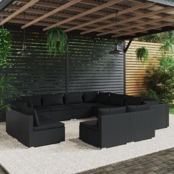 ARDEBO.de - 11-tlg. Garten-Lounge-Set mit Kissen Schwarz Poly Rattan