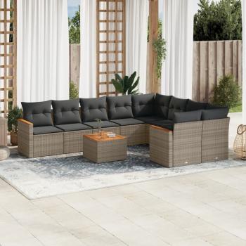 ARDEBO.de - 10-tlg. Garten-Sofagarnitur mit Kissen Grau Poly Rattan