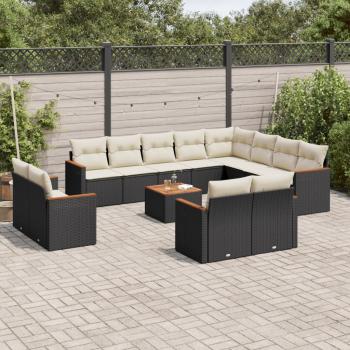 ARDEBO.de - 13-tlg. Garten-Sofagarnitur mit Kissen Schwarz Poly Rattan