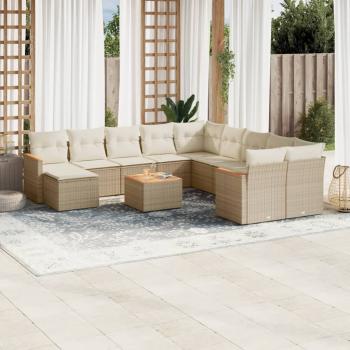 ARDEBO.de - 12-tlg. Garten-Sofagarnitur mit Kissen Beige Poly Rattan