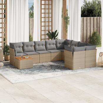 ARDEBO.de - 10-tlg. Garten-Sofagarnitur mit Kissen Beige Poly Rattan