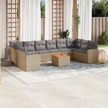 ARDEBO.de - 11-tlg. Garten-Sofagarnitur mit Kissen Beige Poly Rattan