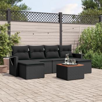 ARDEBO.de - 7-tlg. Garten-Sofagarnitur mit Kissen Schwarz Poly Rattan