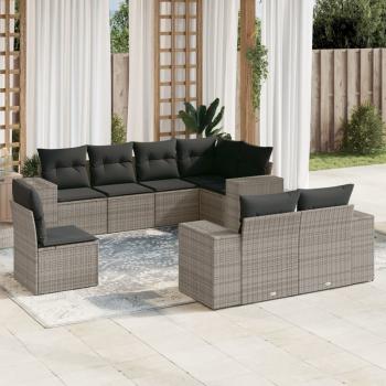 ARDEBO.de - 8-tlg. Garten-Sofagarnitur mit Kissen Grau Poly Rattan