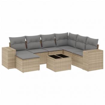 8-tlg. Garten-Sofagarnitur mit Kissen Beige Poly Rattan
