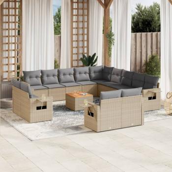 ARDEBO.de - 14-tlg. Garten-Sofagarnitur mit Kissen Beige Poly Rattan