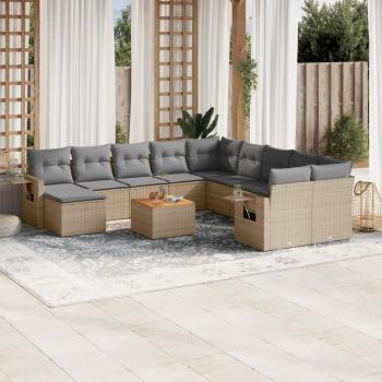 ARDEBO.de - 14-tlg. Garten-Sofagarnitur mit Kissen Beige Poly Rattan