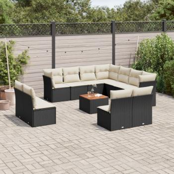 ARDEBO.de - 12-tlg. Garten-Sofagarnitur mit Kissen Schwarz Poly Rattan