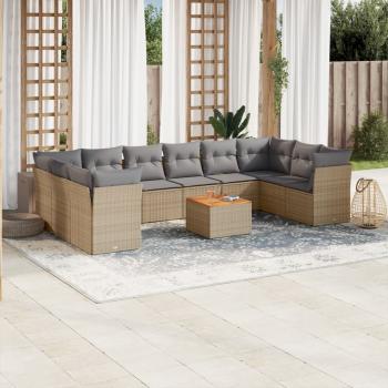 ARDEBO.de - 11-tlg. Garten-Sofagarnitur mit Kissen Beige Poly Rattan