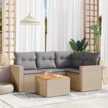 ARDEBO.de - 5-tlg. Garten-Sofagarnitur mit Kissen Beige Poly Rattan
