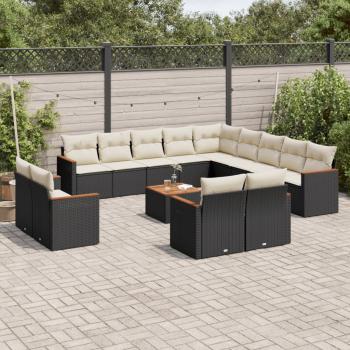 ARDEBO.de - 14-tlg. Garten-Sofagarnitur mit Kissen Schwarz Poly Rattan