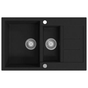 Granitspüle Doppelbecken Schwarz 