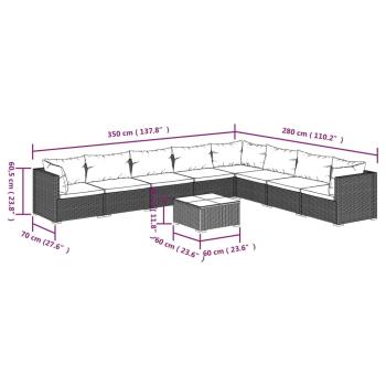 9-tlg. Garten-Lounge-Set mit Kissen Poly Rattan Schwarz