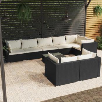 ARDEBO.de - 9-tlg. Garten-Lounge-Set mit Kissen Schwarz Poly Rattan