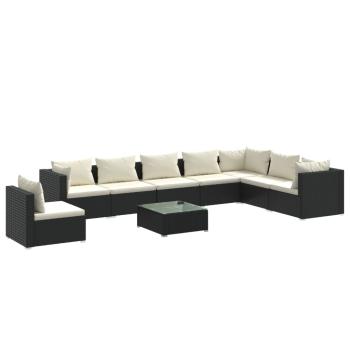 9-tlg. Garten-Lounge-Set mit Kissen Poly Rattan Schwarz