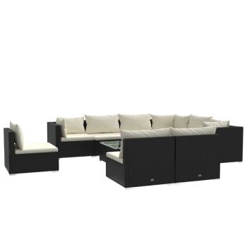 10-tlg. Garten-Lounge-Set mit Kissen Poly Rattan Schwarz