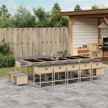ARDEBO.de - 15-tlg. Garten-Essgruppe mit Kissen Beigemischung Poly Rattan