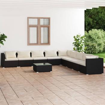 ARDEBO.de - 10-tlg. Garten-Lounge-Set mit Kissen Poly Rattan Schwarz