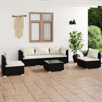 ARDEBO.de - 6-tlg. Garten-Lounge-Set mit Kissen Poly Rattan Schwarz