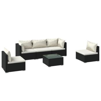 6-tlg. Garten-Lounge-Set mit Kissen Poly Rattan Schwarz