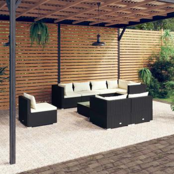 ARDEBO.de - 9-tlg. Garten-Lounge-Set mit Kissen Poly Rattan Schwarz