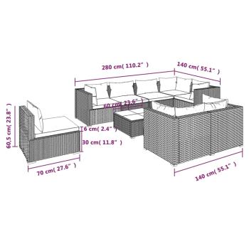 9-tlg. Garten-Lounge-Set mit Kissen Poly Rattan Schwarz