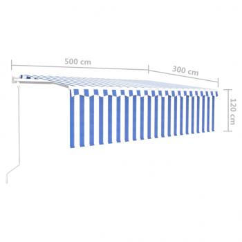 Markise Automatisch mit Rollo LED Windsensor 5x3m Blau & Weiß 