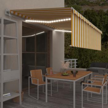 ARDEBO.de - Markise Automatisch mit Rollo LED Windsensor 5x3m Gelb & Weiß 