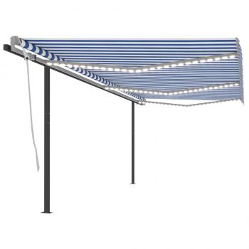 ARDEBO.de - Markise Manuell Einziehbar mit LED 6x3,5 m Blau und Weiß
