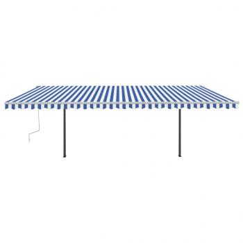 Markise Manuell Einziehbar mit LED 6x3,5 m Blau und Weiß