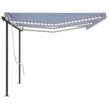 Markise Manuell Einziehbar mit LED 6x3,5 m Blau und Weiß