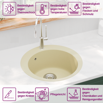 Granitspüle Einzelbecken Rund Beige