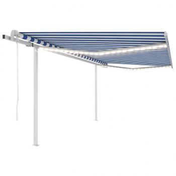 ARDEBO.de - Markise Automatisch mit LED & Windsensor 4x3 m Blau & Weiß