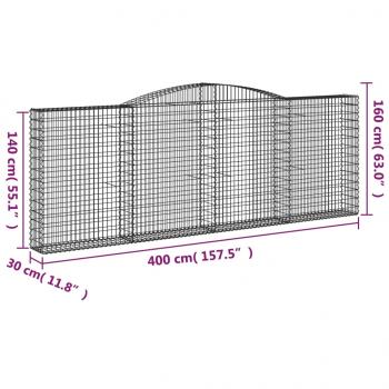 Gabionen mit Hochbogen 7 Stk. 400x30x140/160cm Verzinktes Eisen