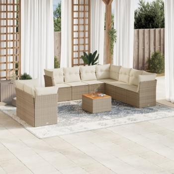 ARDEBO.de - 10-tlg. Garten-Sofagarnitur mit Kissen Beige Poly Rattan